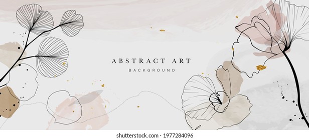 Abstract watercolor art background vector. Gingko and botanical line art wallpaper. Luxury cover design with text, golden texture and brush style. floral art for wall decoration and prints. - Shutterstock ID 1977284096