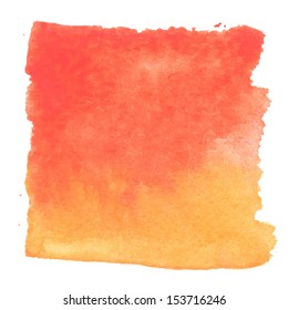 Abstract watercolor art hand paint isolated on white background. Watercolor stains. Square red-orange watercolour banner  