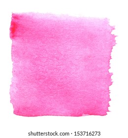 Abstract watercolor art hand paint isolated on white background. Watercolor stains. Square pink watercolour banner  