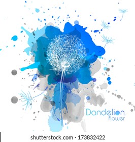 Abstract Watercolor art hand paint background with flower dandelion