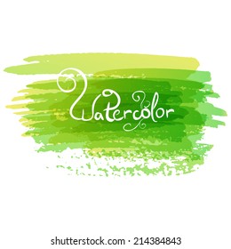 Abstract watercolor art hand paint isolated on white background. Green watercolor banner