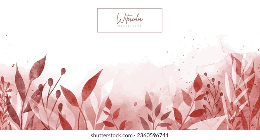 Abstract  watercolor autumn, red, brown background with leaves, berrie and branches. Vector illustration for advertisingeting, presentation, design, invitation,  social media, web, flyer, card, banner