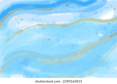 Abstract watercolor background in blue, white and gold tones. vector.