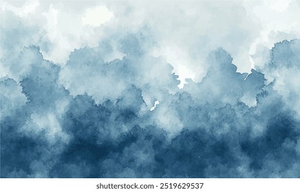 Abstract watercolor background in blue-gray tones, with smooth transitions between colors, resembling a winter sky with mist and snow haze