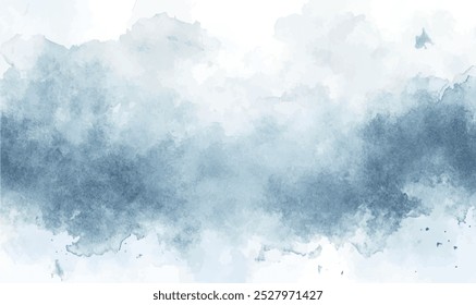 Abstract watercolor background in blue-gray tones, with smooth transitions between colors, resembling a winter sky with mist and snow haze