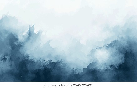 Abstract watercolor background in blue-gray tones, with smooth transitions between colors, resembling a winter sky with mist and snow haze