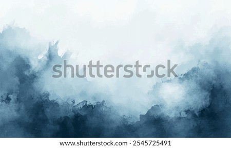 Abstract watercolor background in blue-gray tones, with smooth transitions between colors, resembling a winter sky with mist and snow haze