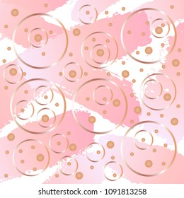 Abstract watercolor background. Brush strokes of rose gradient color,  gold contour form.