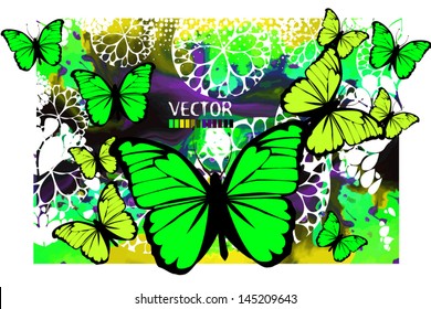 abstract watercolor background with butterflies