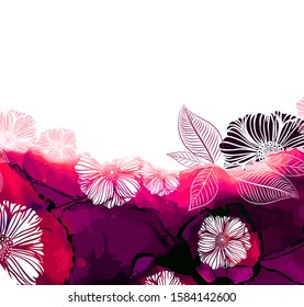 Abstract watercolor background with butterflies. Mixed media. Vector illustration