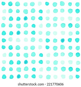 Abstract watercolor background with colorful circles on white, pattern, blue, cyan, blue. Vector