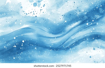 Fundo aquarela abstrato em tons frios com listras suaves, lembrando o vento de inverno giratório carregando flocos de neve através do ar