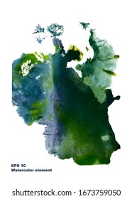 Abstract watercolor background design in vector. Colorful painted stroke. Green and blue colors texture	