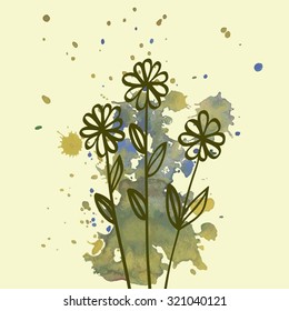 Abstract  watercolor background with flowers. Colourful template.