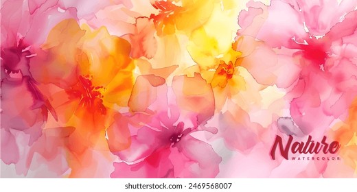 abstract watercolor background with flowers pink yellow