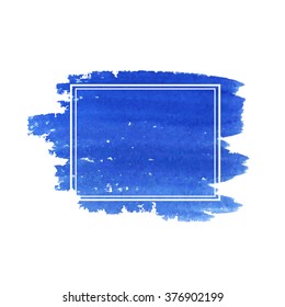 Abstract watercolor background with frame. Blue Hand drawn watercolor backdrop, texture. Vector illustration