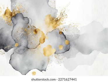 Abstract watercolor background with gold glitter