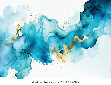 Abstract watercolor background with gold glitter