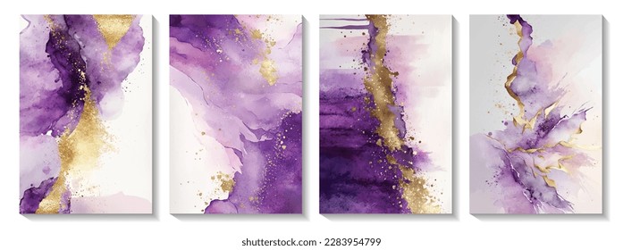 Abstract watercolor background with gold glitter. Background set