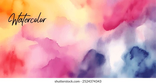 An abstract watercolor background with a gradient of soft, blended colors, including yellow, orange, red, pink, purple, and blue.