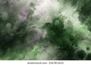 Abstract watercolor background, green hues, soft textures, artistic design, fluid patterns, nature-inspired, versatile use.