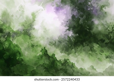 Abstract watercolor background, green hues, soft textures, nature-inspired design, artistic landscape, calming atmosphere.