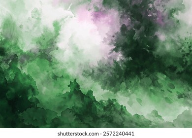 Abstract watercolor background, green tones, soft textures, artistic design, nature-inspired, calming atmosphere.