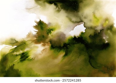 Abstract watercolor background, green tones, soft textures, artistic design, nature-inspired, versatile for projects.