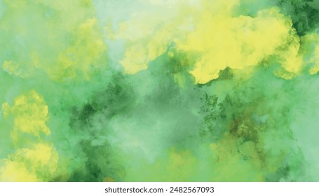 Abstract watercolor background with green and yellow gradient, Watercolor green yellow hand drawn background texture. Yellow watercolor painting textured design on white paper background.