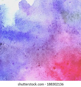 Abstract watercolor background. Hand drawn watercolor backdrop, grunge texture, stain watercolors on wet paper. Vector illustration