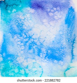 Abstract watercolor background. Hand painted blue texture in winter tale style. Vector illustration.