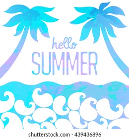 Abstract watercolor background. Hello Summer card. Marine background. Vector illustration