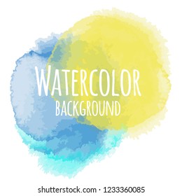 Abstract watercolor background image with a liquid splatter of aquarelle paint, isolated on white. Yellow tones