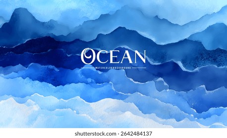 Abstract watercolor background of layered, deep blues.
