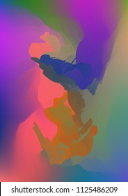 Abstract watercolor background, painted vector illustration like sea waves. Watercolor gradient pattern with thin wavy border lines, vector painting. Bright substrate. Abstract colorful oil paints.