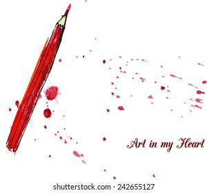 abstract watercolor background with pencil, vector illustration