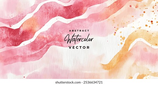 An abstract watercolor background with pink, orange, and white hues and wavy lines.