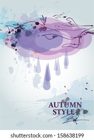 Abstract watercolor background with rain and clouds