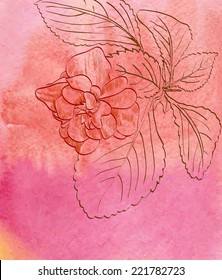 Abstract  watercolor background with roses. Colourful template.