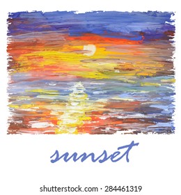 abstract watercolor background with sea sunset. Vector