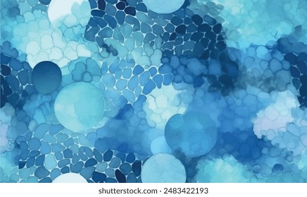 abstract watercolor background, shades of blue, soft, with bubbles, pattern	
