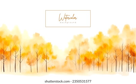 Abstract watercolor background with simply abstract forest trees. Vector illustration with autumn fall colors. Art banner, backdrop for cards, invitations, web, social media, advertising, design