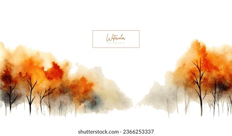 Resumen de fondo acuático con árboles de bosque simplemente abstractos. Ilustración vectorial con colores otoñales. Banner de arte, fondo para tarjetas, invitaciones, web, medios sociales, publicidad y diseño