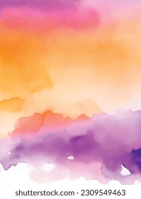 abstract watercolor background sunset sky orange purple, vector.