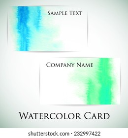 Abstract watercolor background - template for invitations, business cards, corporate cards - texture paint and paper in a bright blue and green neon color - vector illustration