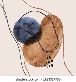 Abstract Watercolor Background In A Trendy Minimalist Style. Vector Hand Drawn Illustration from different shapes in Pastel Colors for Wall Art Prints, Covers, Packaging, Social Media Stories