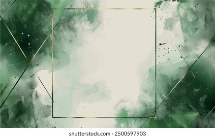 abstract watercolor background, turquoise, green and gold, frame