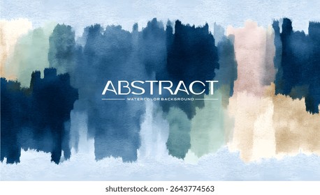 Abstract watercolor background with various shades of blue, beige, and green.