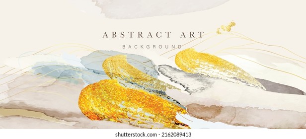 Abstract watercolor background vector. Luxury wallpaper with paint brush and gold line art. Golden foil paint, earth tone watercolor illustration for prints, wall art, cover and invitation cards.