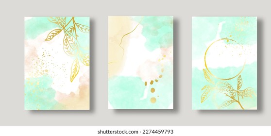 Abstrakter Aquarellhintergrund, Vektorgrafik. Luxuriöser Einladungskartenhintergrund mit goldener Linie und Linien. Einladendes Design für Hochzeit und Vip-Cover-Vorlage.